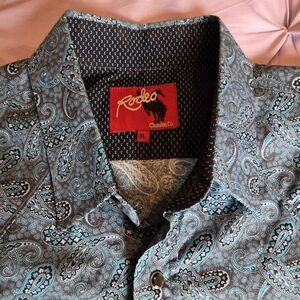 Rodeo Turquoise Paisley Pearl Snap Western Men's Shirt XL